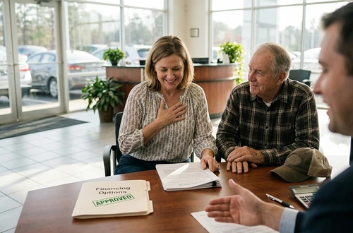 Meridian loan advisor reviewing documents with client